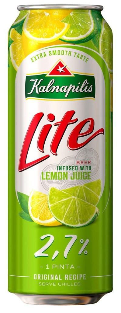 Prekės ženklas: EXTRA SMOOTH TASTE Kalnapilis Lite BEER INFUSED WITH LEMON JUICE 2,7% 1 PINTA ORIGINAL RECIPE SERVE CHILLED